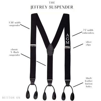 chart for button on suspender describing dimensions