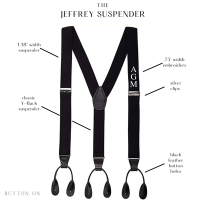 monogram suspender chart with size description
