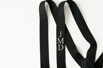 monogram black clip on suspender