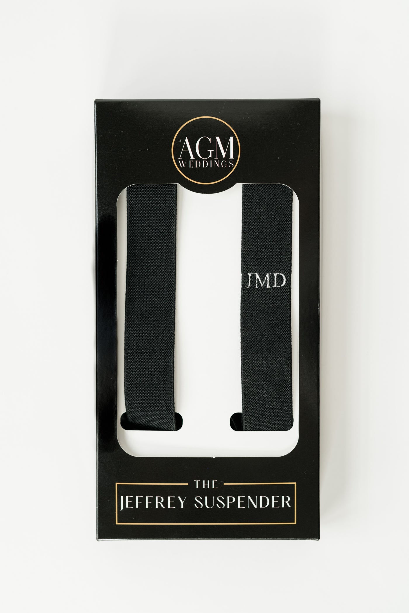 black gift box for groomsmen gift with monogram suspender