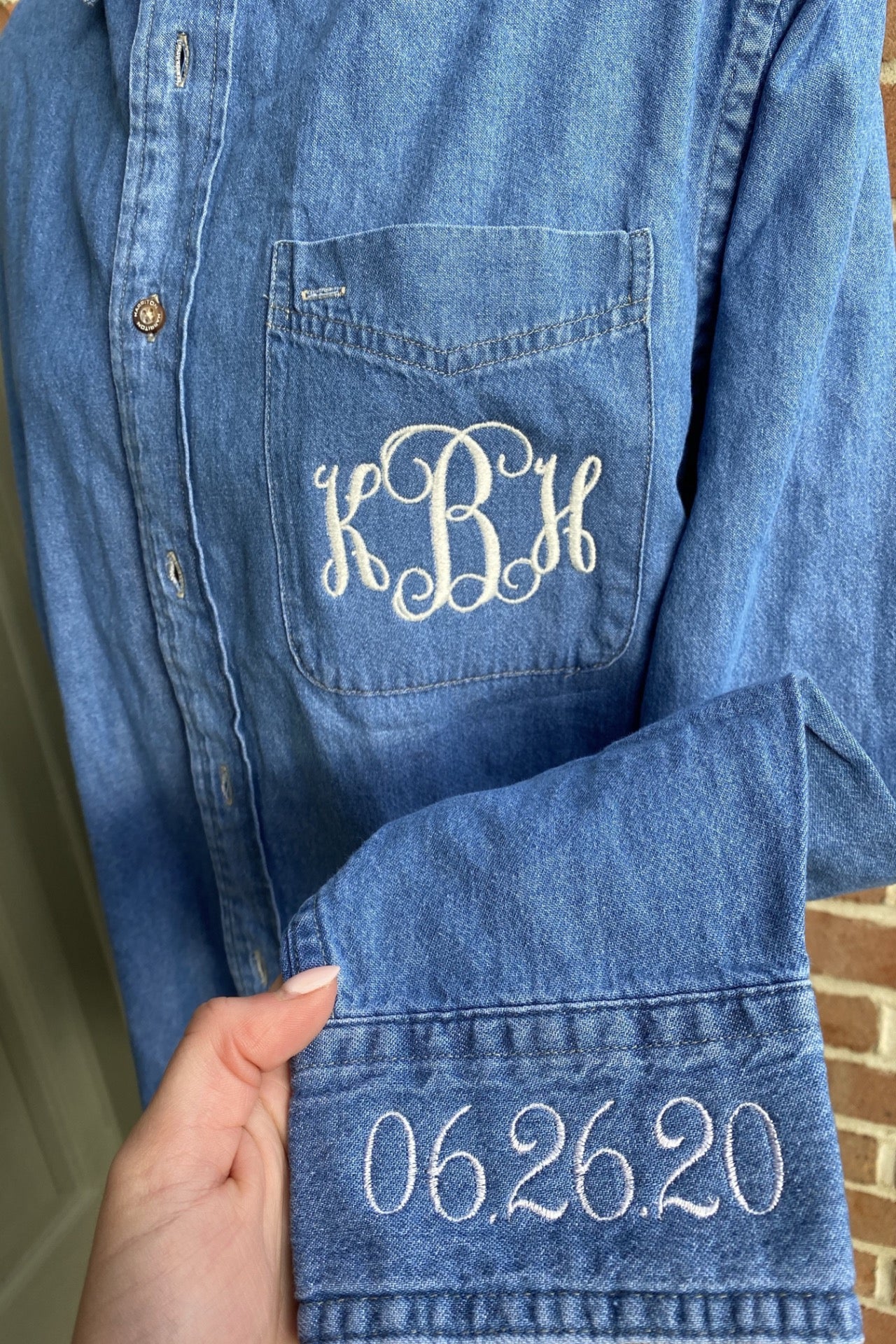 Monogram Denim Bridal Button Down - Bride