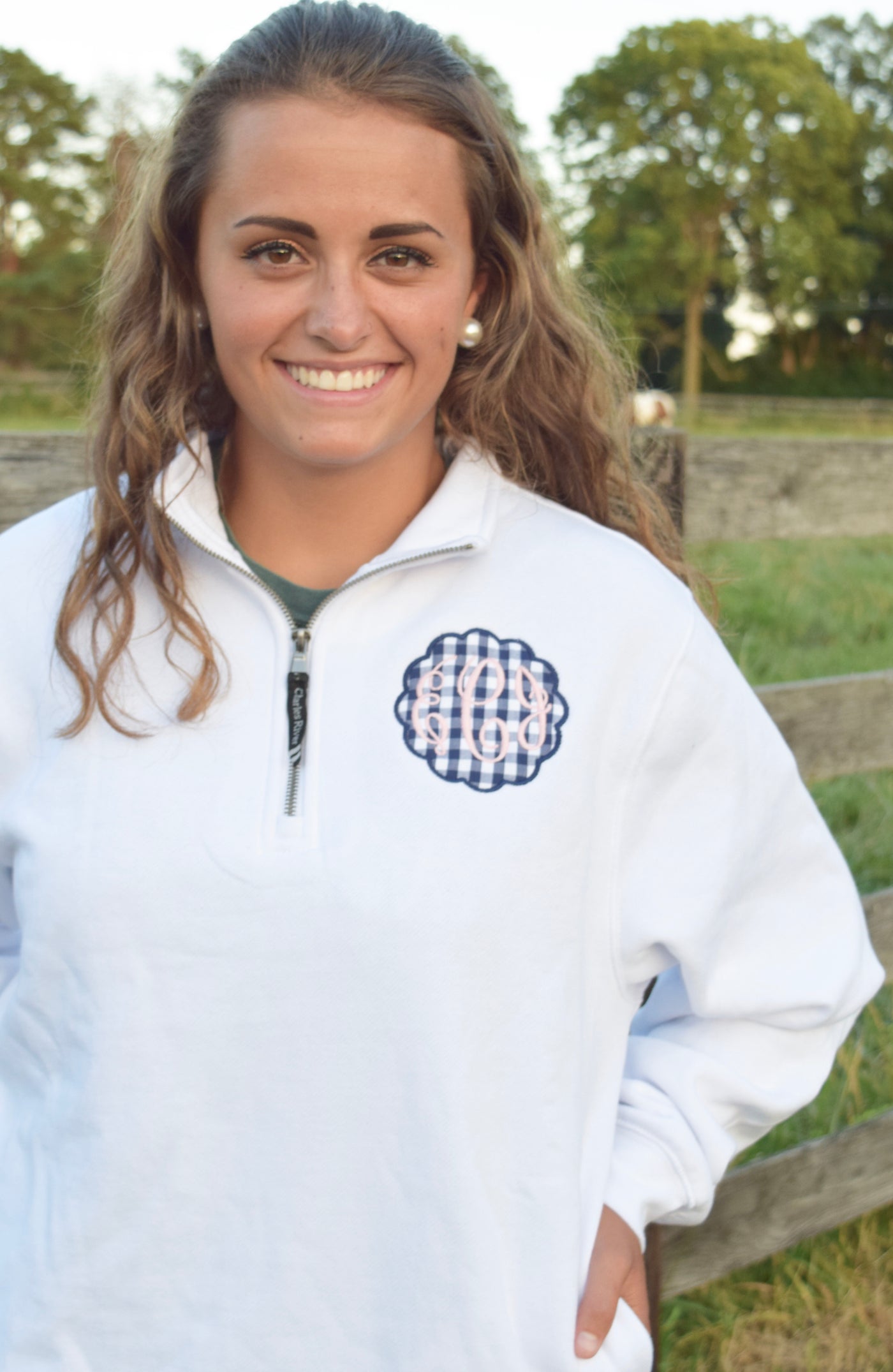 Gingham Monogram Quarter Zip