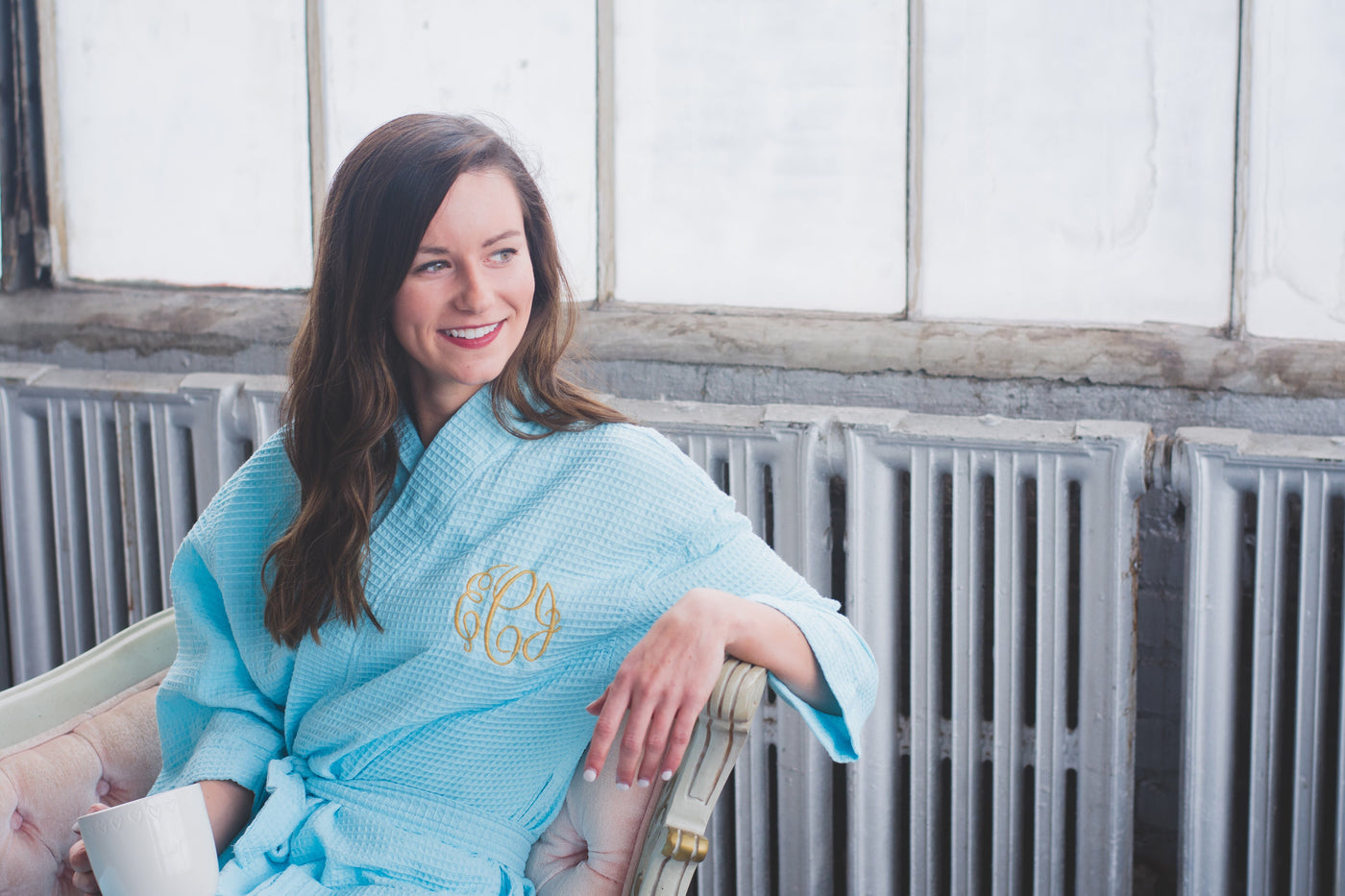 Light Blue Monogram Elizabeth Robe