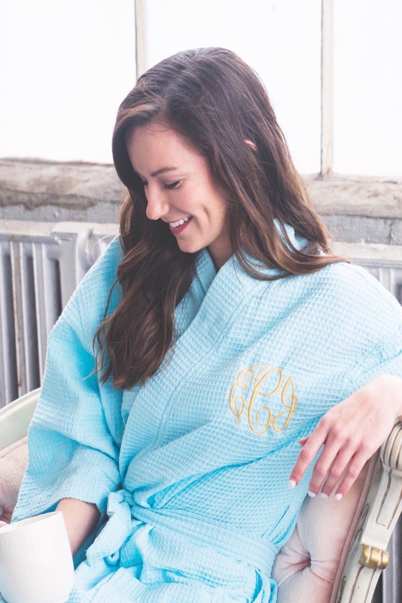 Light Blue Monogram Elizabeth Robe