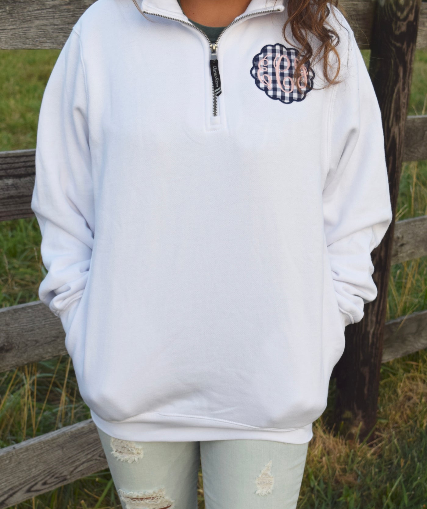 Gingham Monogram Quarter Zip